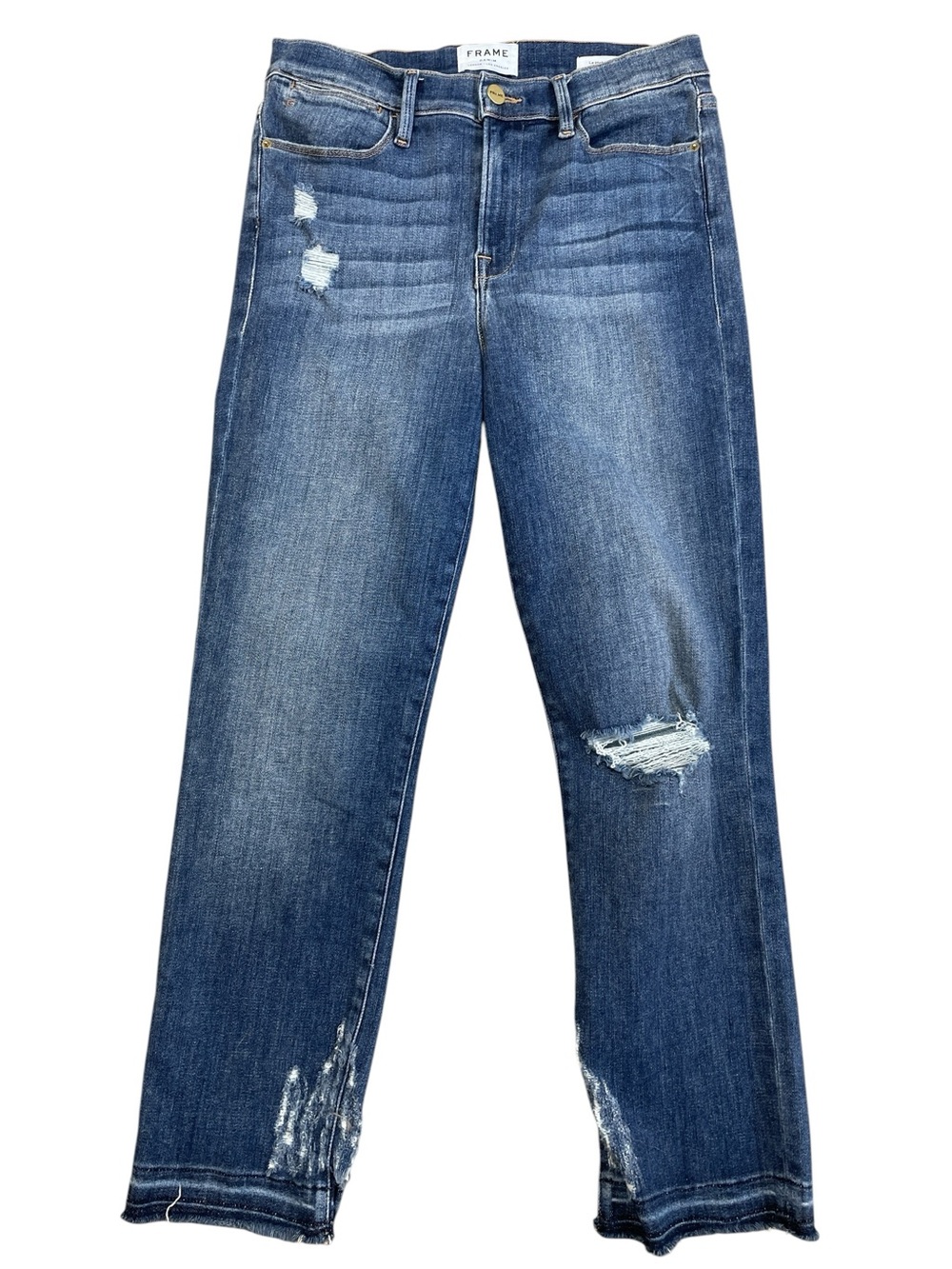 Frame Denim High Waist Straight Leg Distressed Jeans Crop Ankle Size 29